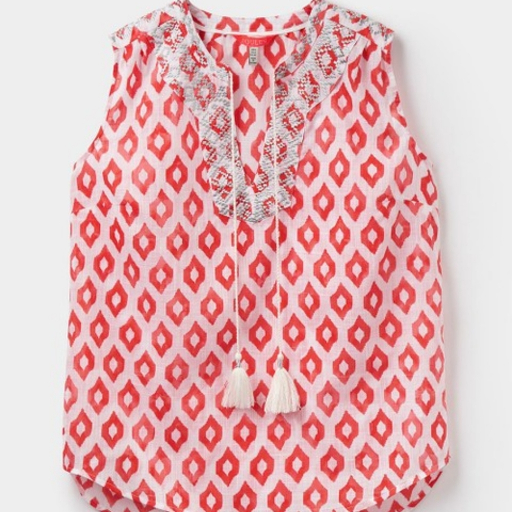 Joules Red & White Geometric Otille Sleeveless Top
